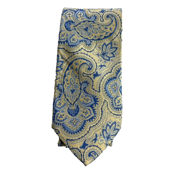 "346" Brooks Brothers Men's Tie 58" 100% Pure Silk Ivory/ Blue Paisley Floral - Picture 1 of 8